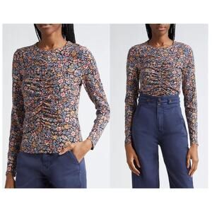 VERONICA BEARD Detta Ruched Floral Top Large